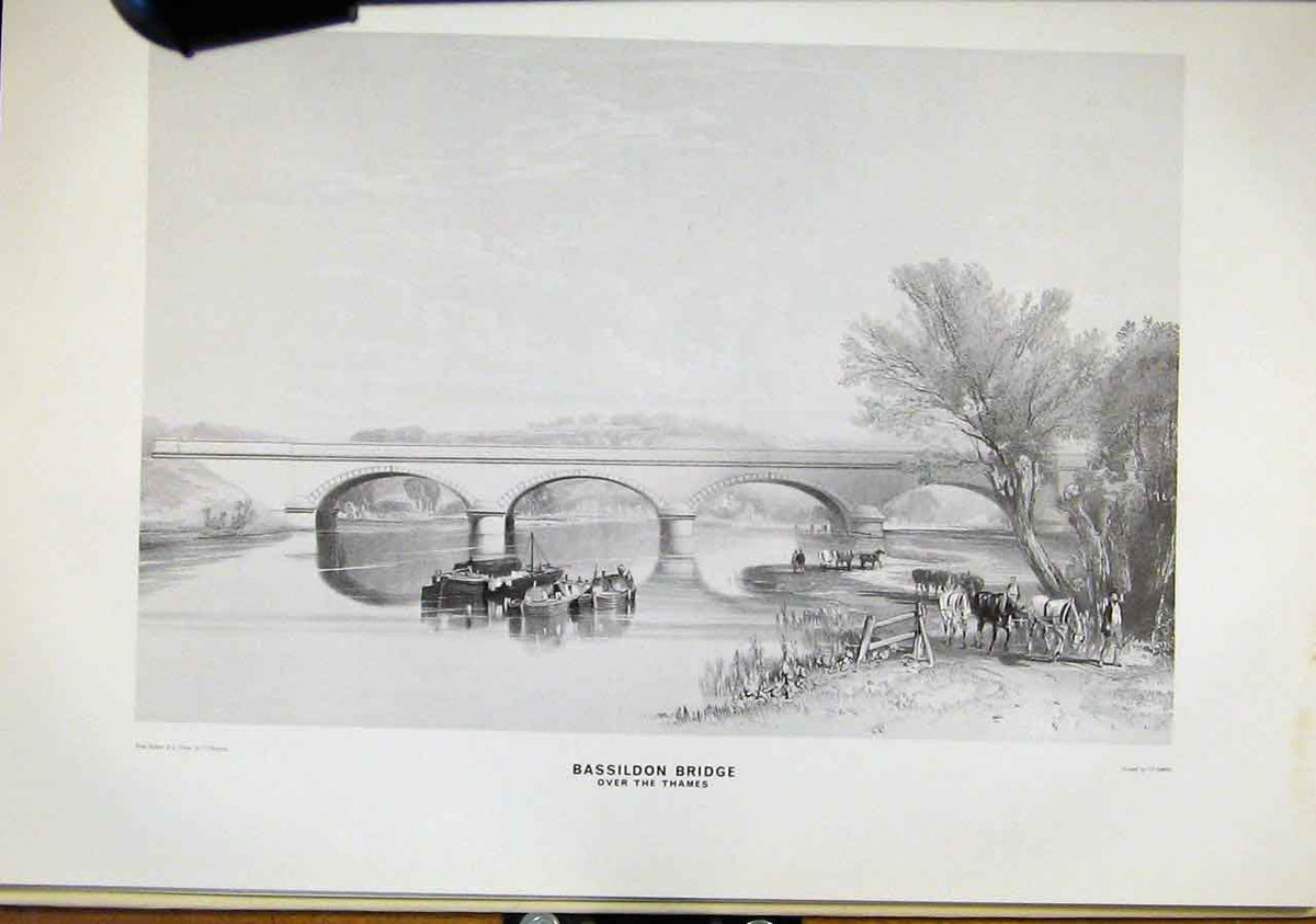Original Old Antique Print Bassildon Bridge Thames River Great Western Railway