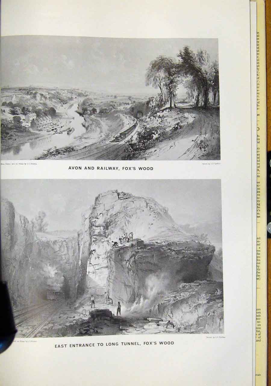 Original Old Antique Print Avon Railway Foxs Wood East Entrance Long Tunnel
