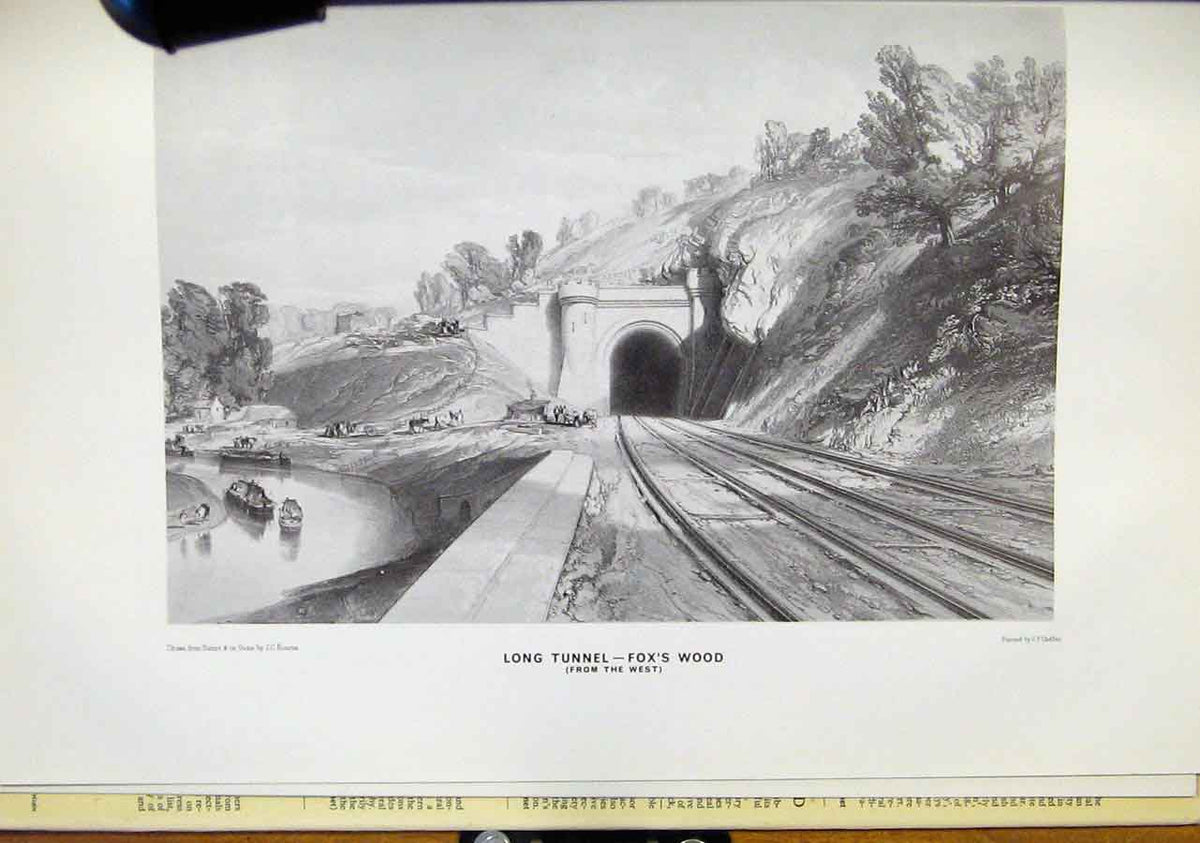 Original Old Antique Print Long Tunnel Foxs Wood West Great Western Railway