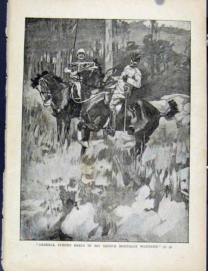 Original Old Antique Print Boer War By Richard Danes General Symons Wounded