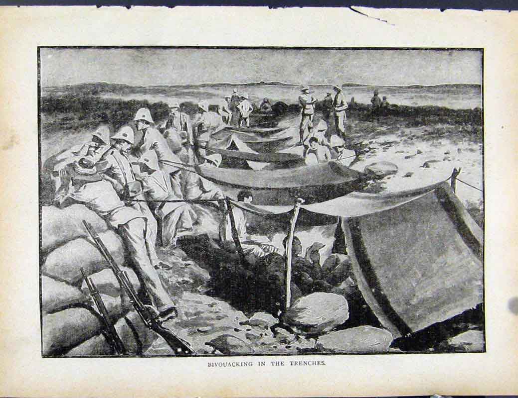 Original Old Antique Print Boer War By Richard Danes Bivouacking Trenches