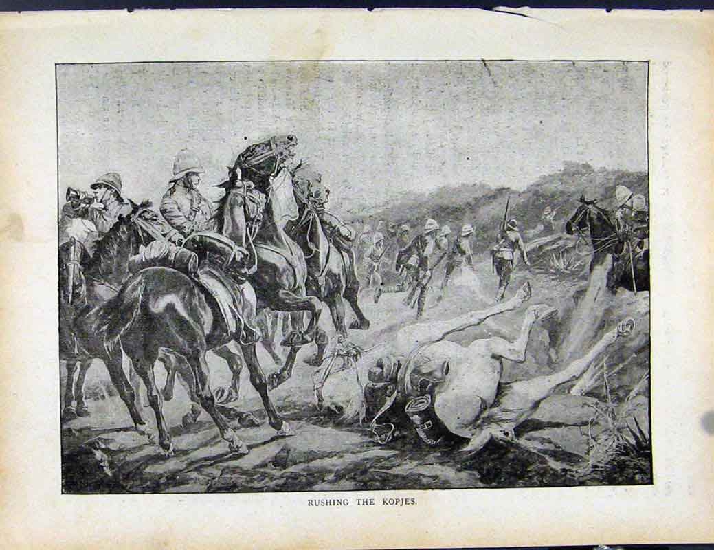 Original Old Antique Print Boer War By Richard Danes Rushing The Kopjes