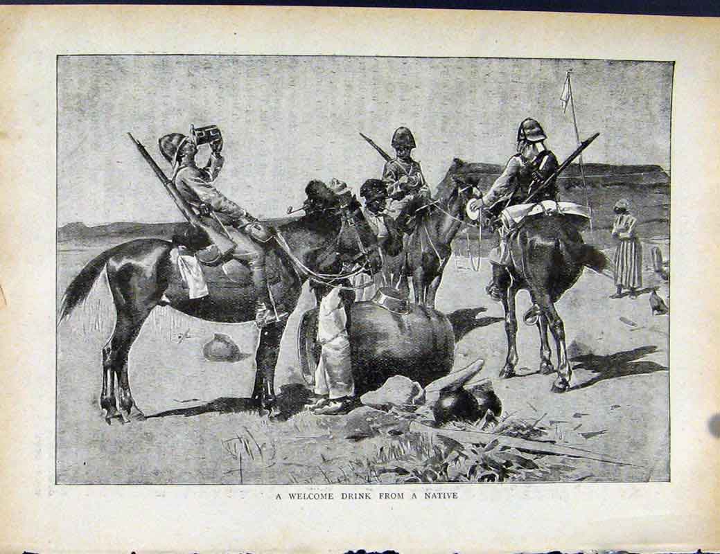 Original Old Antique Print Boer War By Richard Danes Welcome Drink From Native