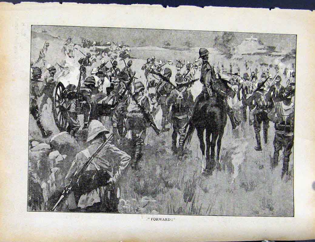 Original Old Antique Print Boer War By Richard Danes Forward March Men