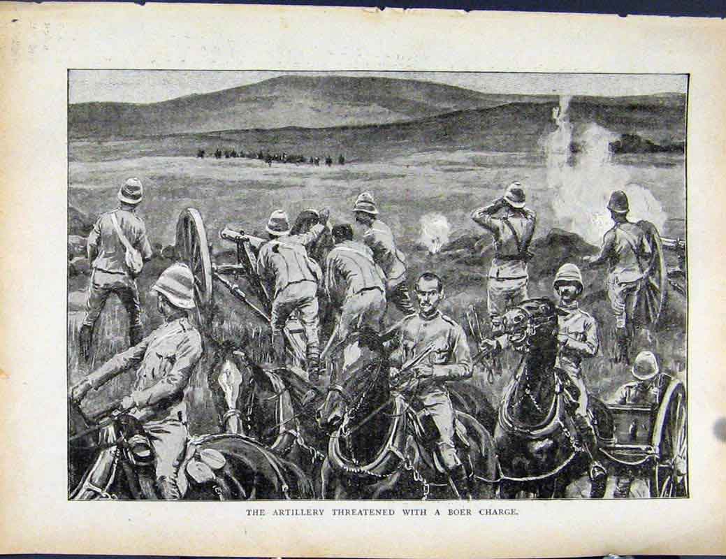 Old Antique Print Boer War By Richard Danes Artillery Threatened Charge