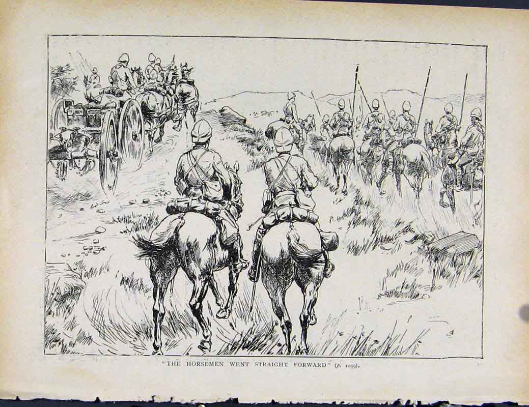 Original Old Antique Print Boer War By Richard Danes Horsemen Went Forward