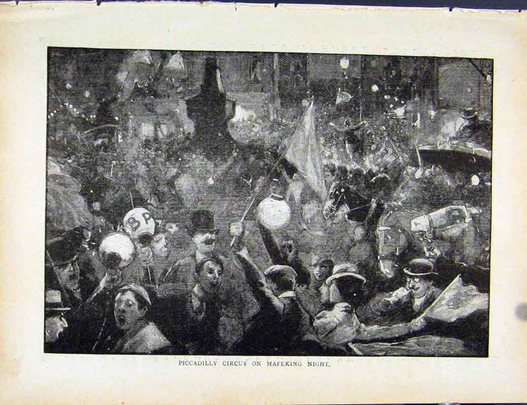 Original Old Antique Print Boer War By Richard Danes Piccadilly Circus Mafeking