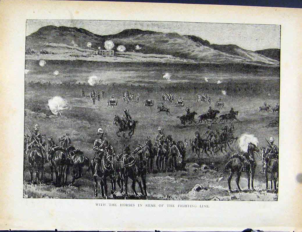 Old Antique Print Boer War By Richard Danes Horse In Rear Fighting Line
