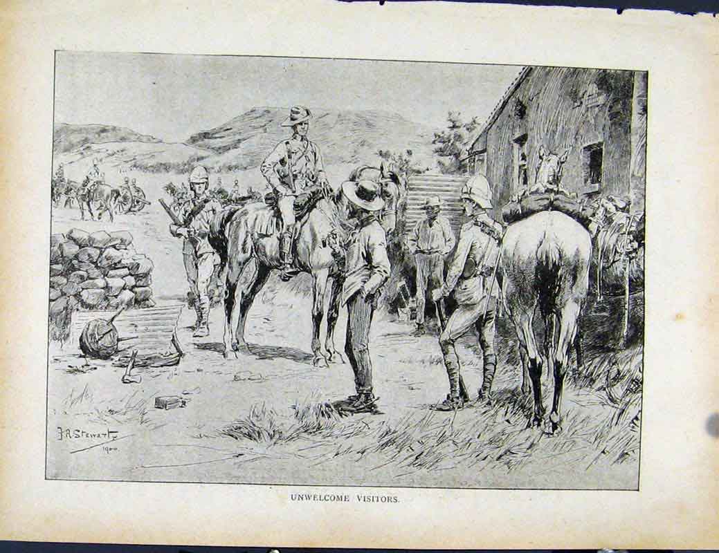 Original Old Antique Print Boer War By Richard Danes Unwelcome Visitors