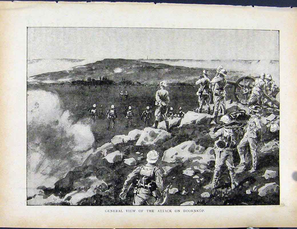 Old Antique Print Boer War By Richard Danes General View Attack Doornkop