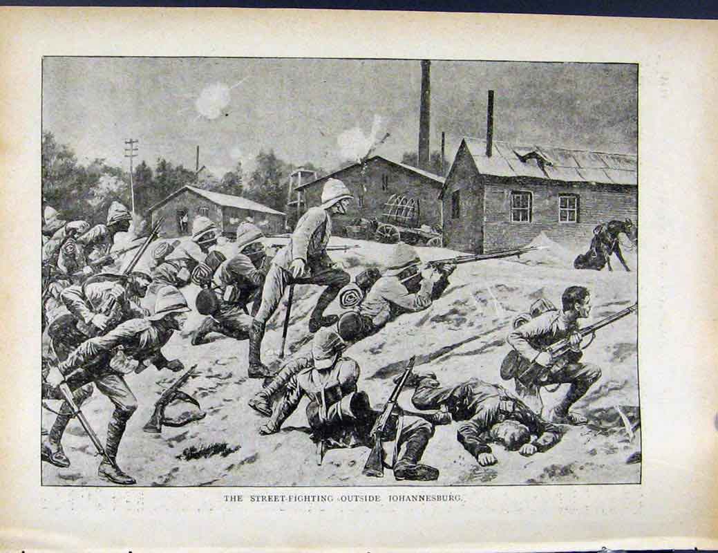 Old Antique Print Boer War By Richard Danes Street Fighting Johannesburg