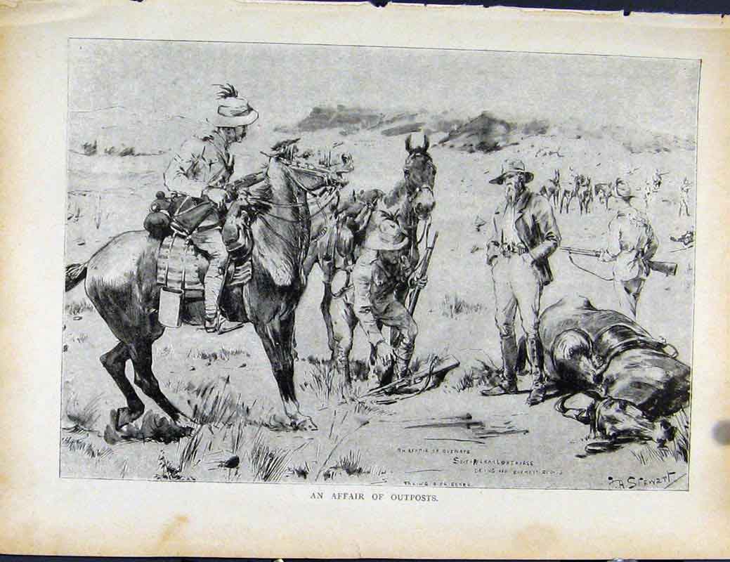 Original Old Antique Print Boer War By Richard Danes Affair Outposts