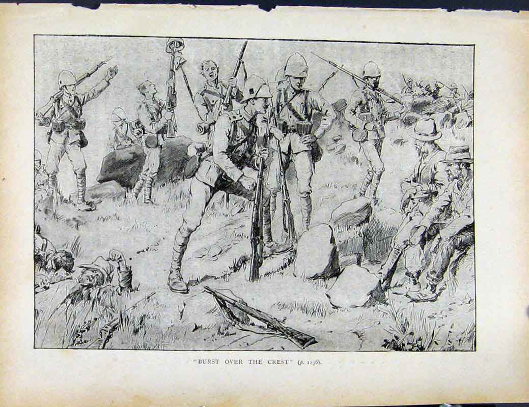 Original Old Antique Print Boer War By Richard Danes Burst Over The Crest