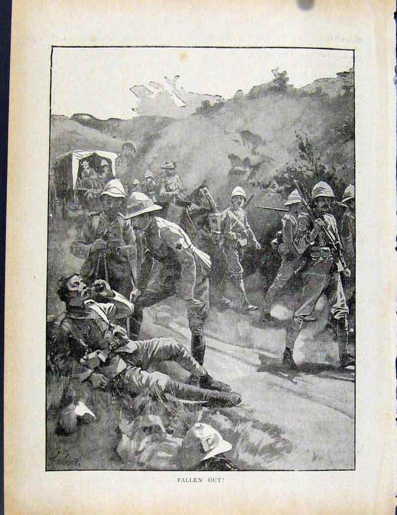 Original Old Antique Print Boer War By Richard Danes Fallen Out