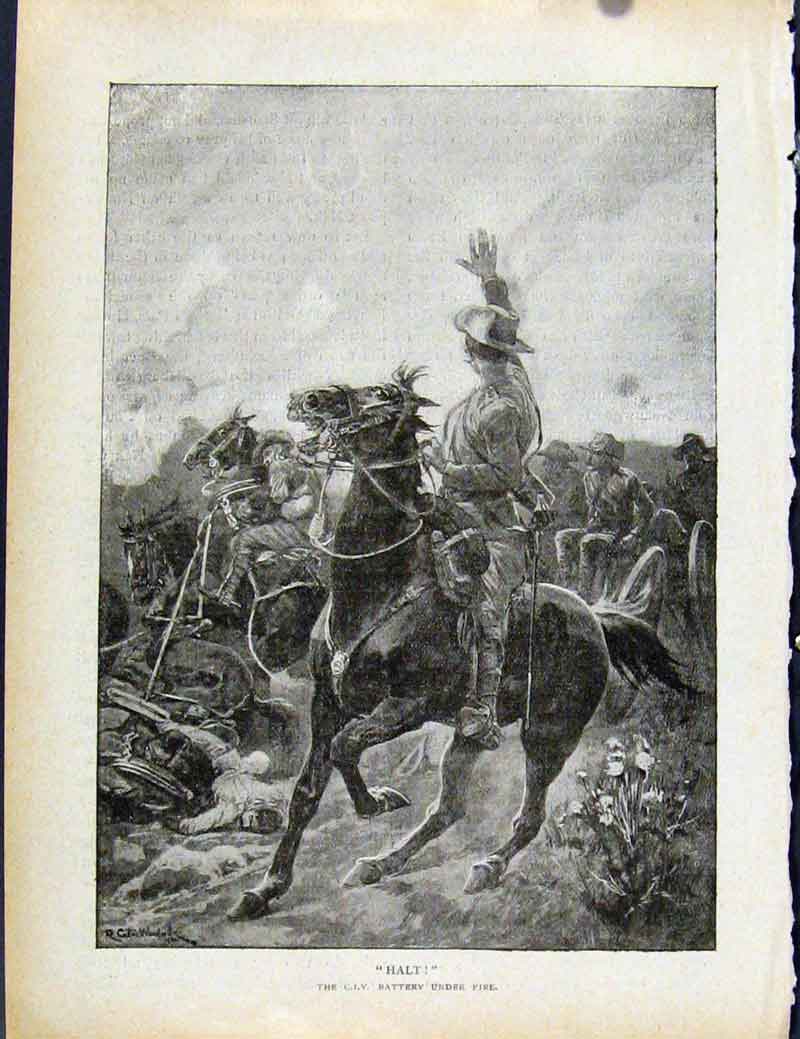 Original Old Antique Print Boer War By Richard Danes Halt Stop Marching