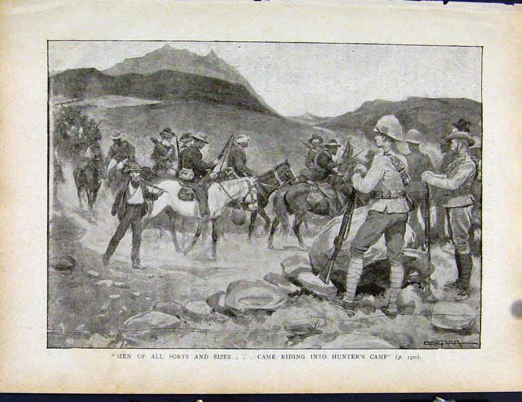 Old Antique Print Boer War By Richard Danes Men Riding Into Hunters Camp