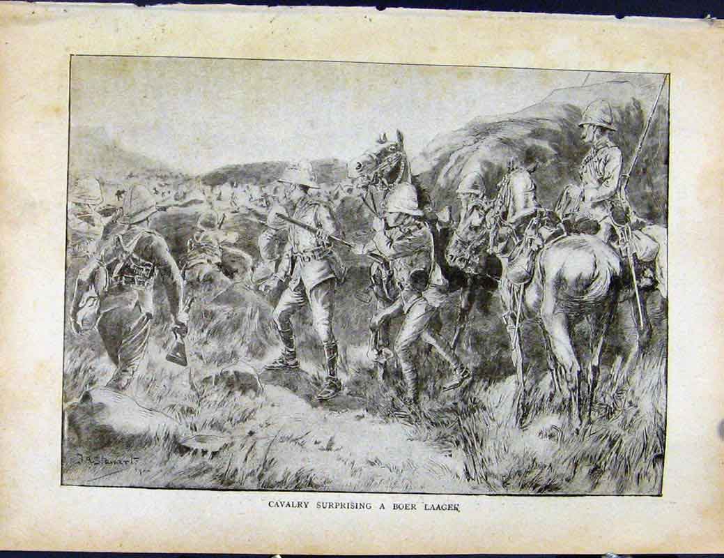 Original Old Antique Print Boer War By Richard Danes Cavalry Boer Laager