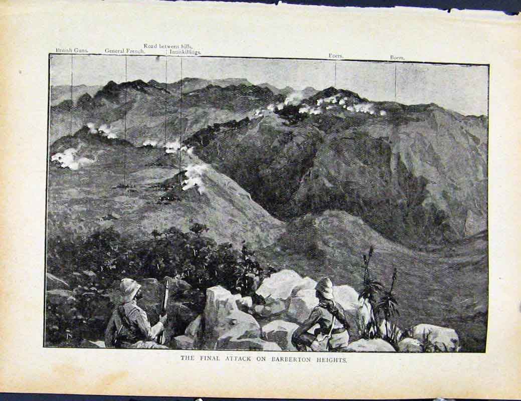 Old Antique Print Boer War By Richard Danes Final Attack Barberton Height