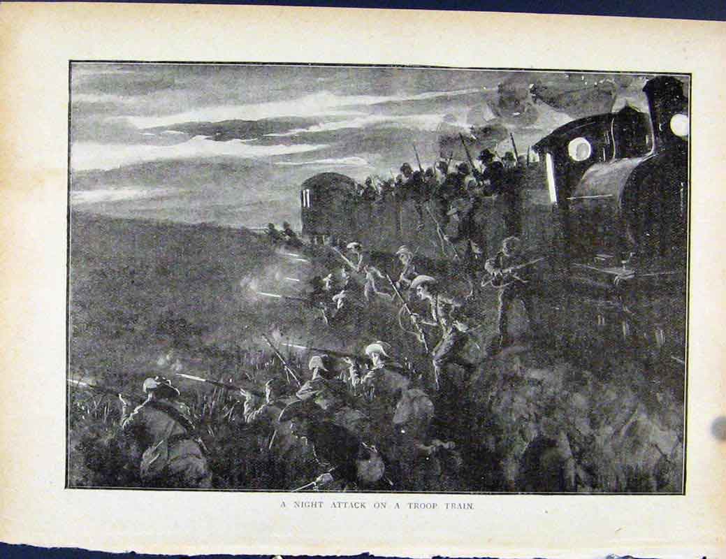 Old Antique Print Boer War By Richard Danes Night Attack On Troop Train