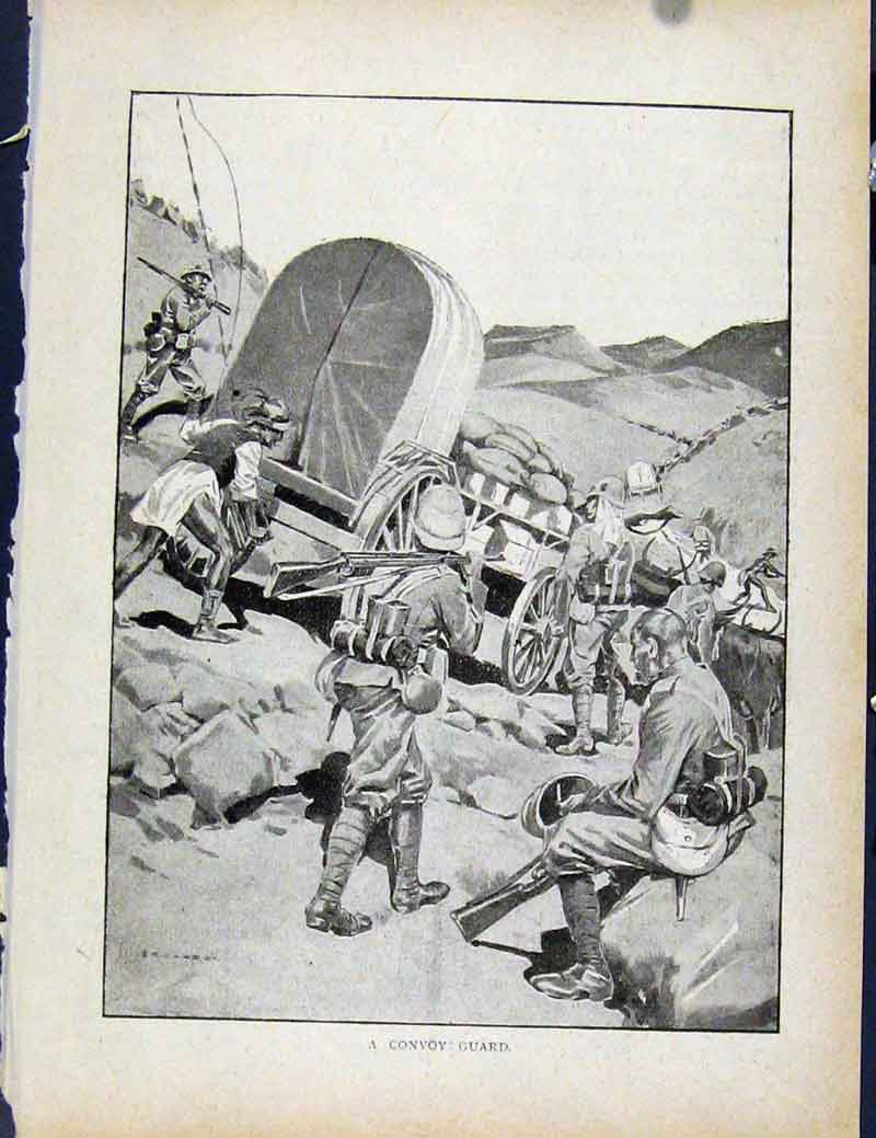 Original Old Antique Print Boer War By Richard Danes Convoy Guard