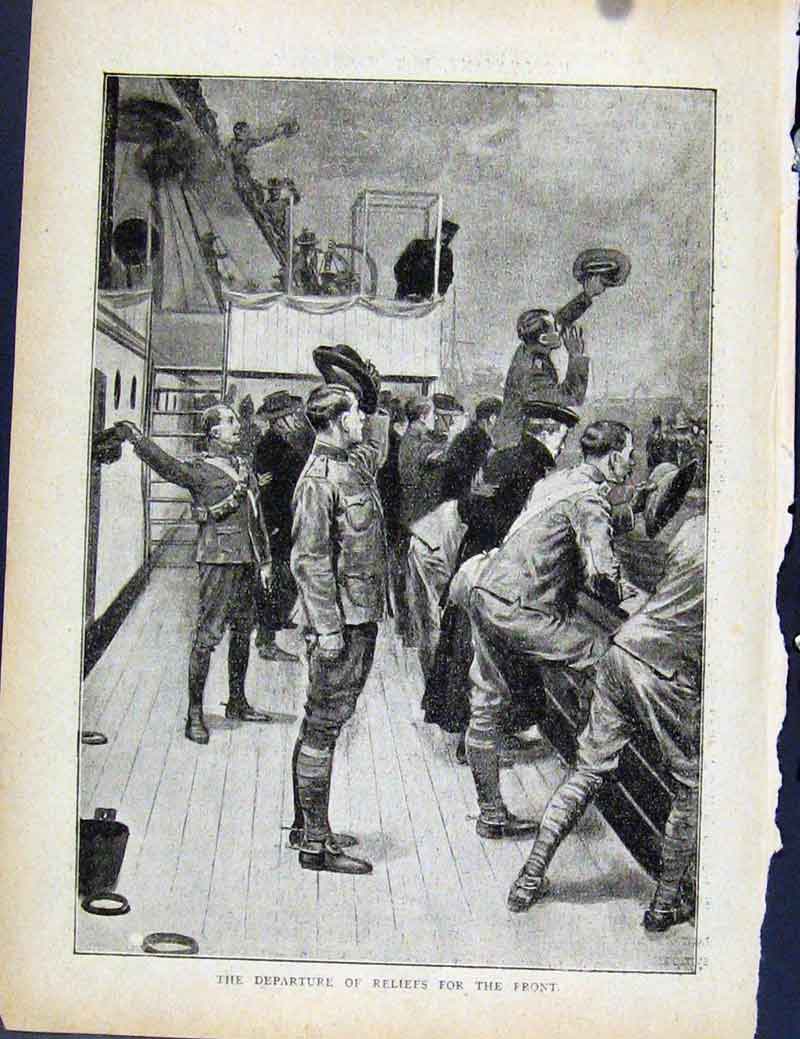 Original Old Antique Print Boer War By Richard Danes Depature Reliefs The Front