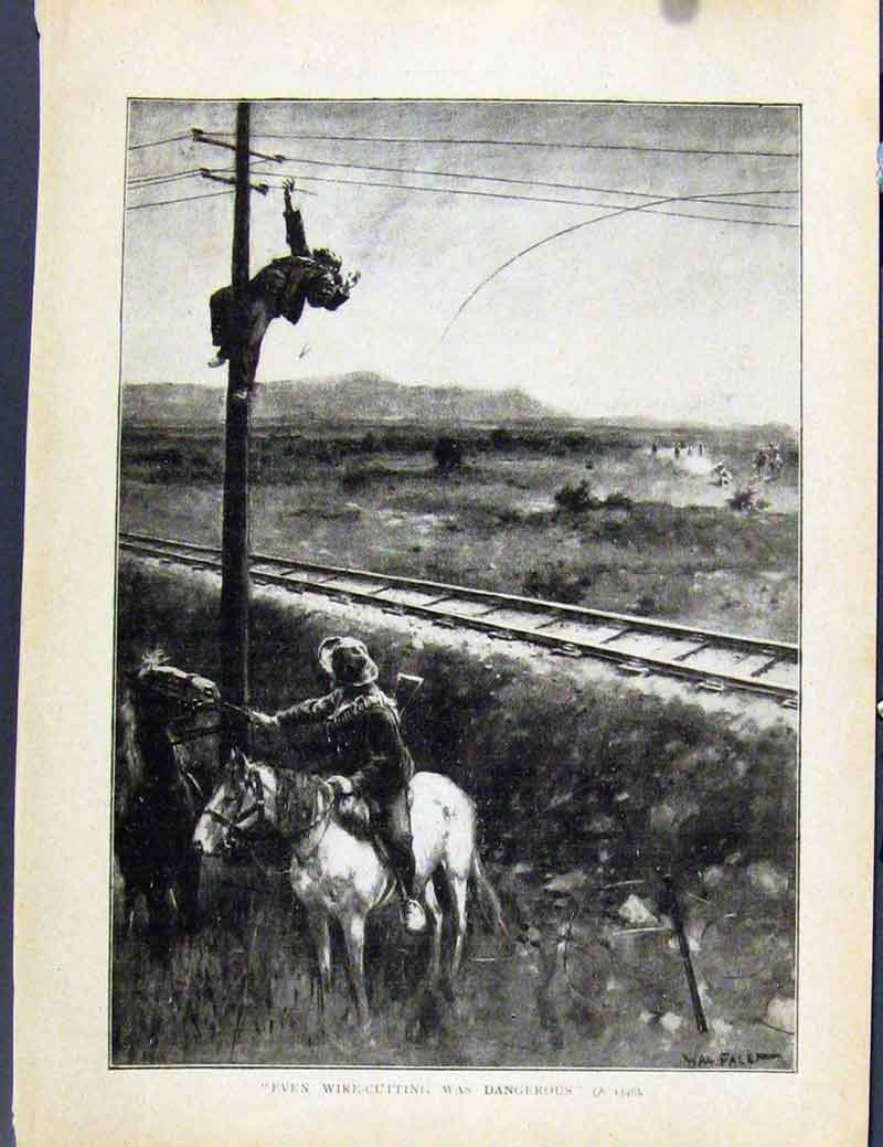 Original Old Antique Print Boer War By Richard Danes Wire Cutting Dangerous