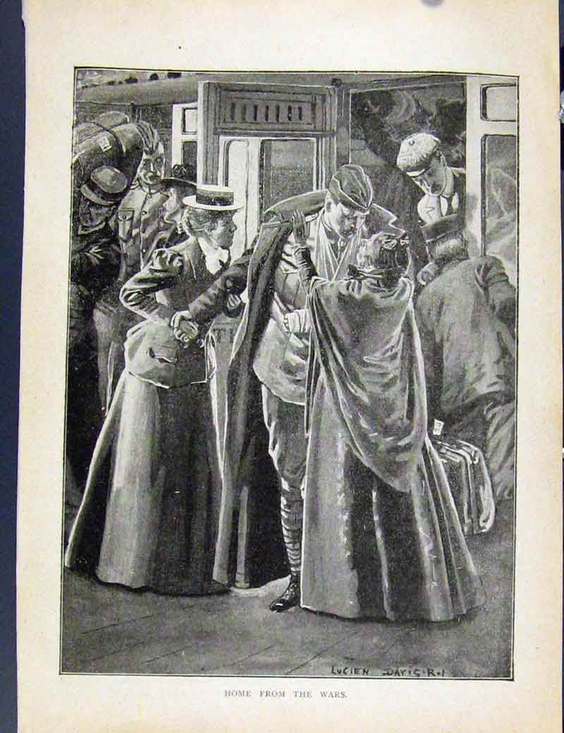 Original Old Antique Print Boer War By Richard Danes Men Home From The War