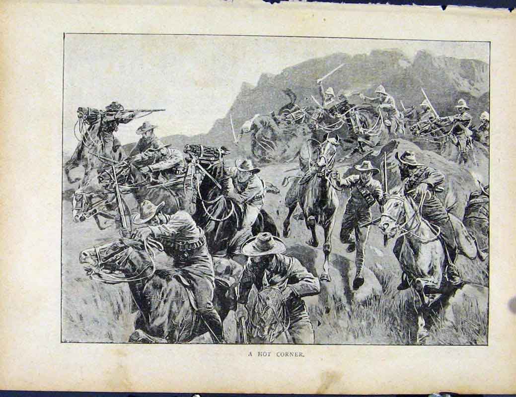 Original Old Antique Print Boer War By Richard Danes Hot Corner Fine Art