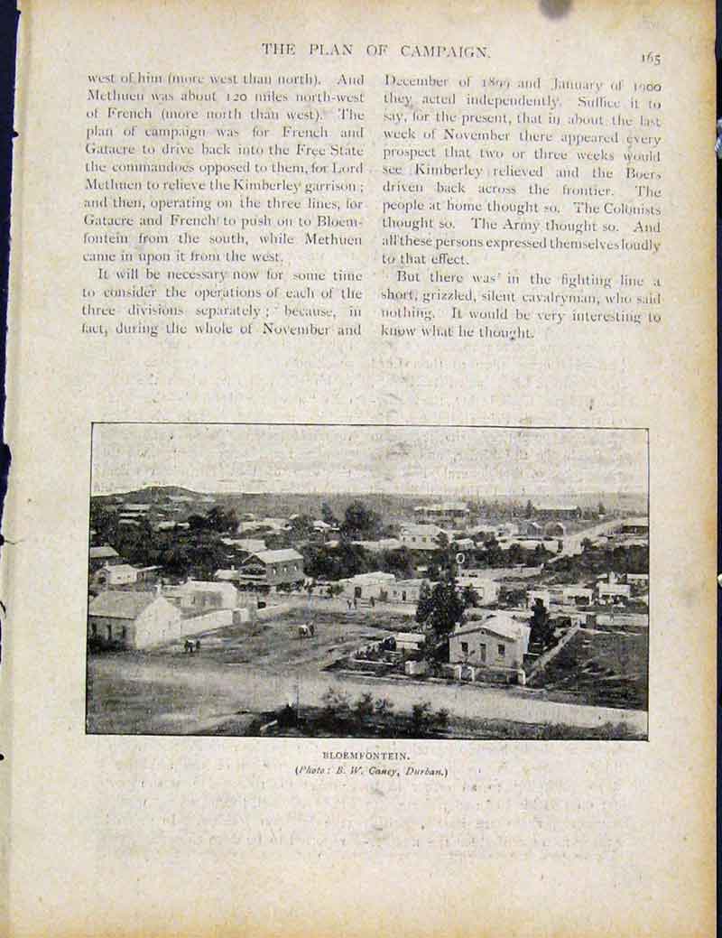 Original Old Antique Print Boer War By Richard Danes Bloemfontein City Town