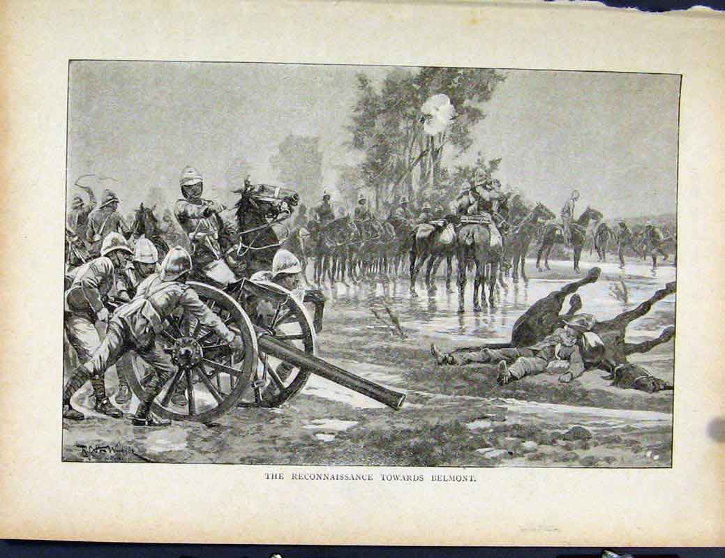 Original Old Antique Print Boer War By Richard Danes Reconnaissance Belmont