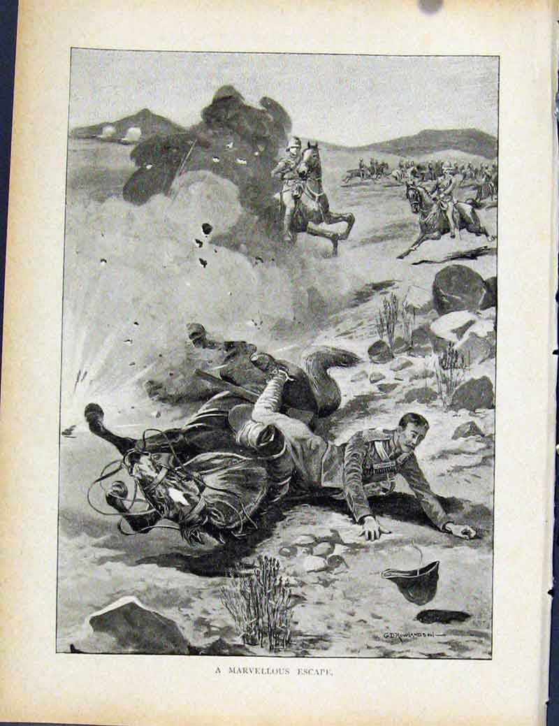 Original Old Antique Print Boer War By Richard Danes Marvellous Escape