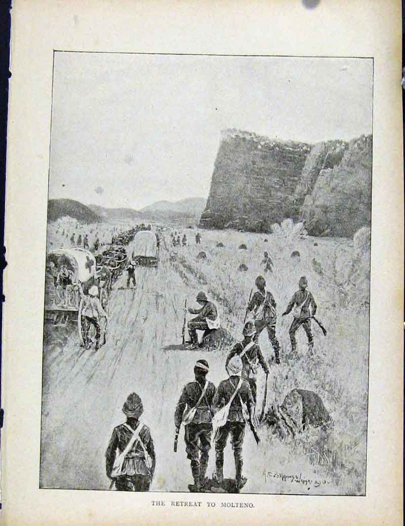 Original Old Antique Print Boer War By Richard Danes Retreat To Molteno
