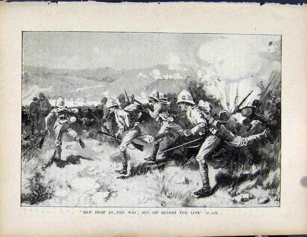 Old Antique Print Boer War By Richard Danes Men Dropping Rushes The Line 19th