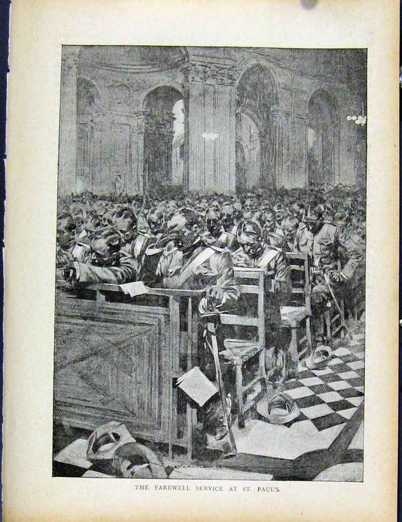 Old Antique Print Boer War By Richard Danes Farewell Service At St Pauls