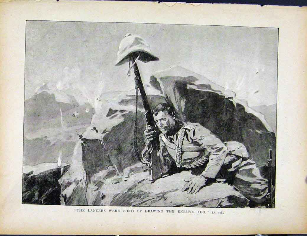 Original Old Antique Print Boer War By Richard Danes Lancers Enemys Fire