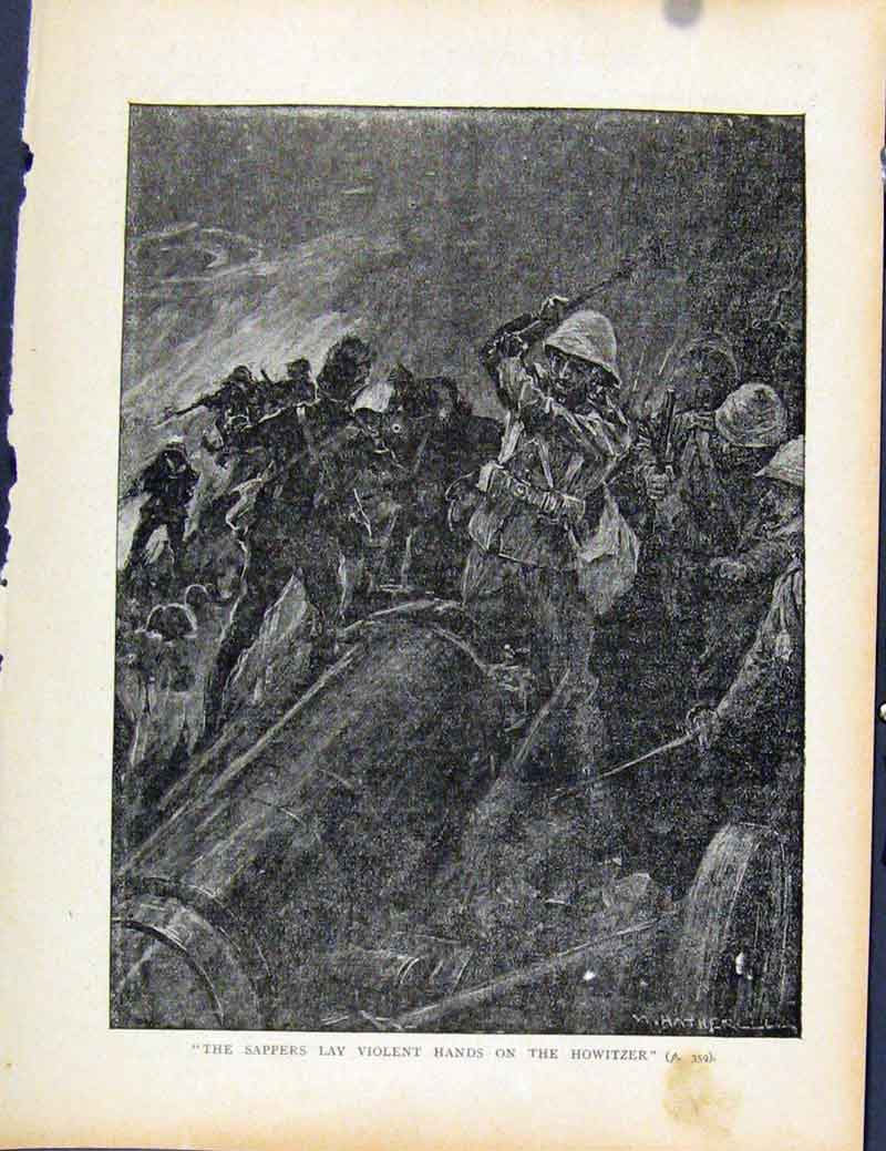 Old Antique Print Boer War By Richard Danes Sappers Lay Violent Howitzer
