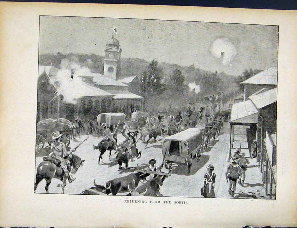 Original Old Antique Print Boer War By Richard Danes Returning From Sortie