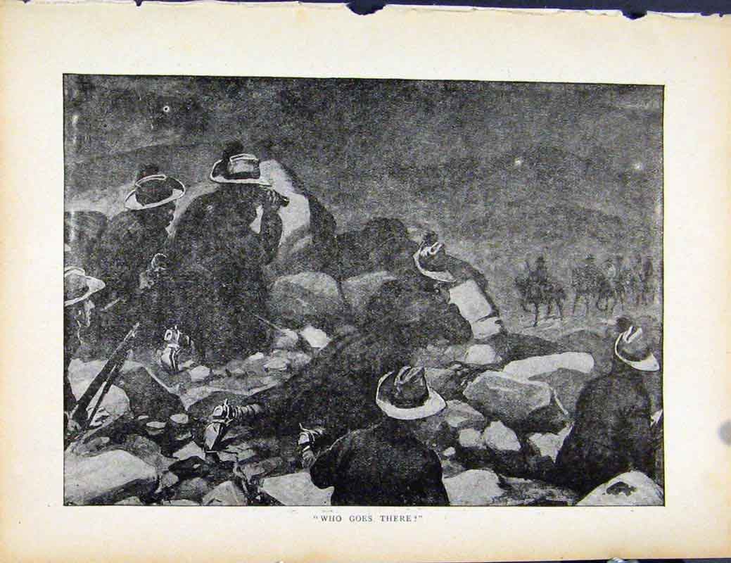 Original Old Antique Print Boer War By Richard Danes Who Goes There