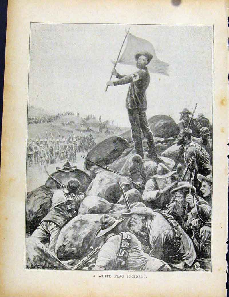 Original Old Antique Print Boer War By Richard Danes White Flag Incident