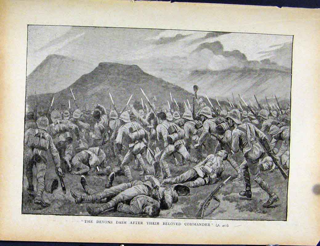 Original Old Antique Print Boer War By Richard Danes Devons Dash After Commander