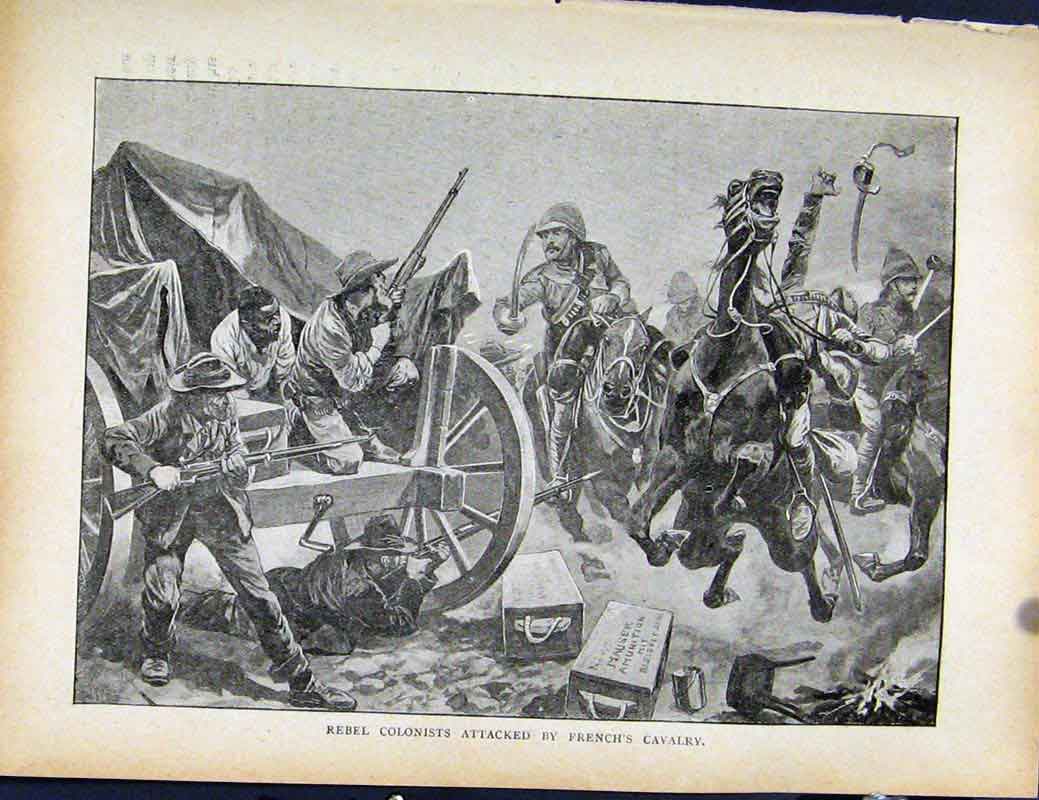 Original Old Antique Print Boer War Richard Danes Rebel Colonists French Calvary