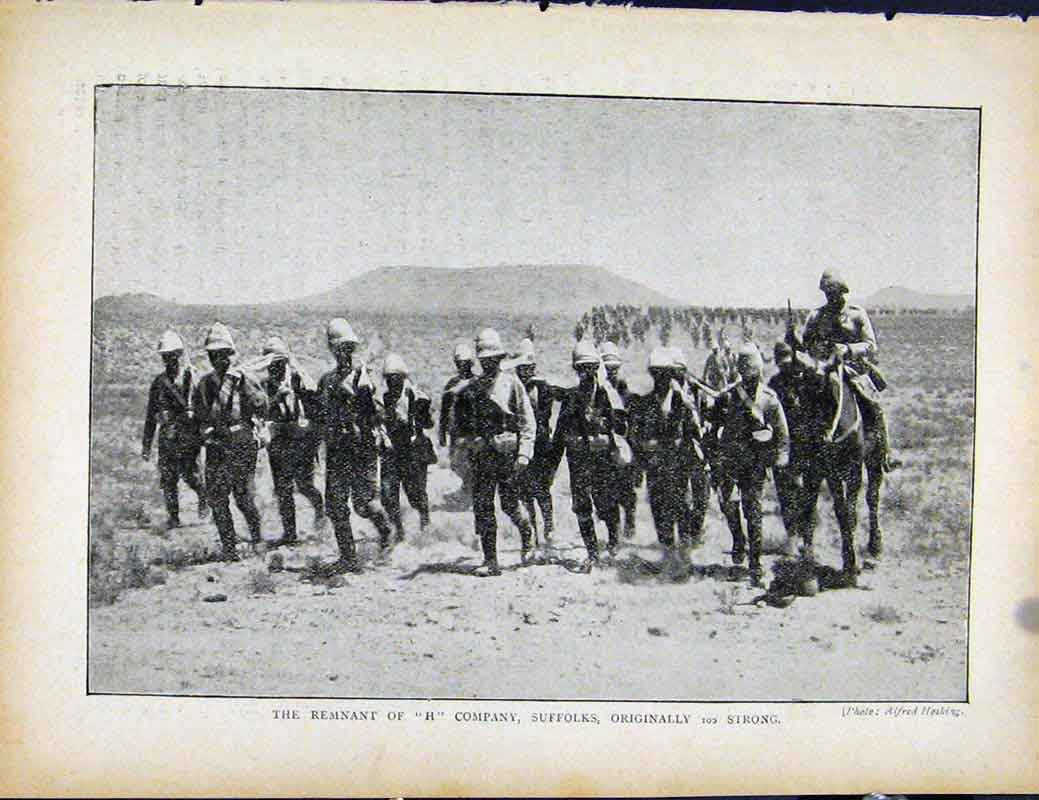Original Old Antique Print Boer War By Richard Danes Remnant H Company Suffolks