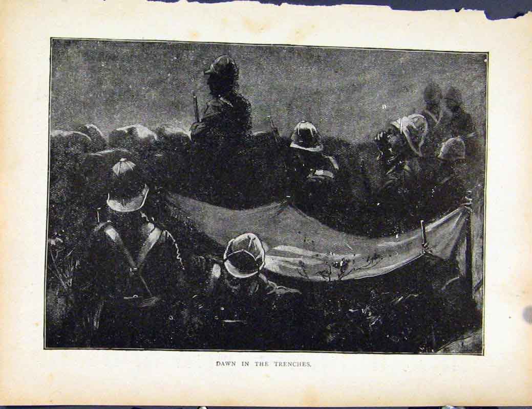 Original Old Antique Print Boer War By Richard Danes Dawn In The Trenches