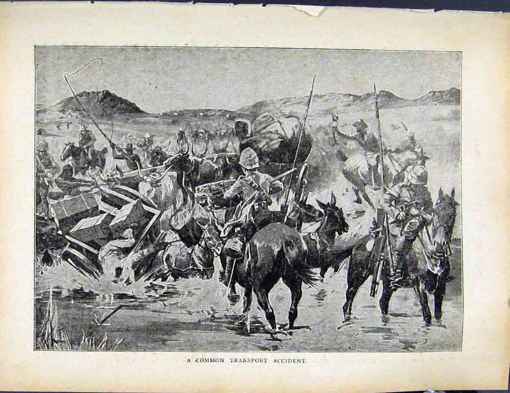 Original Old Antique Print Boer War By Richard Danes Common Transpport Accident