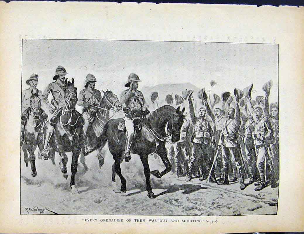 Original Old Antique Print Boer War By Richard Danes Every Grenadier Shouting