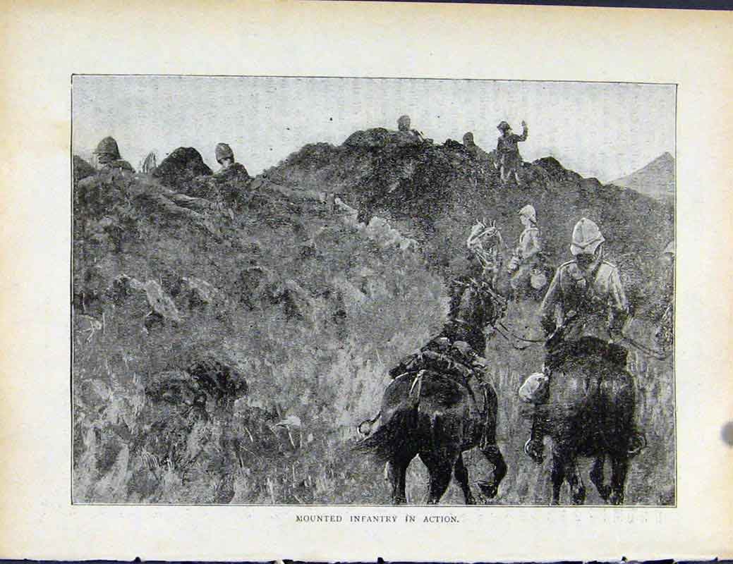 Original Old Antique Print Boer War By Richard Danes Mounted Infantry Action