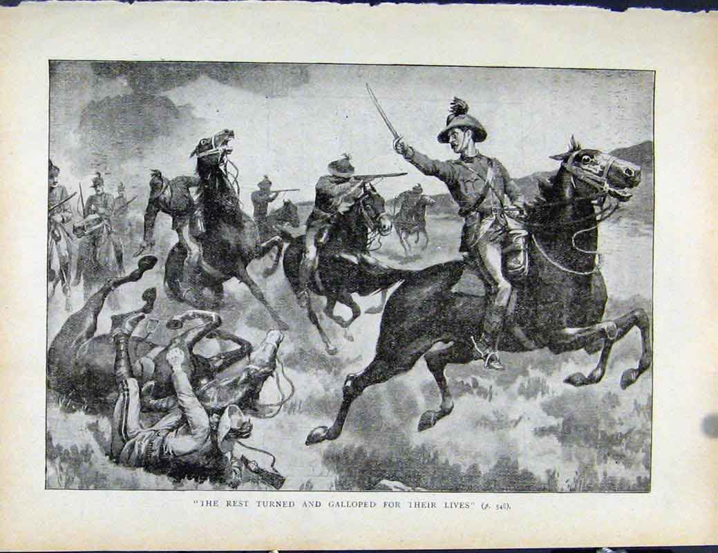 Original Old Antique Print Boer War By Richard Danes Turned And Galloped Off