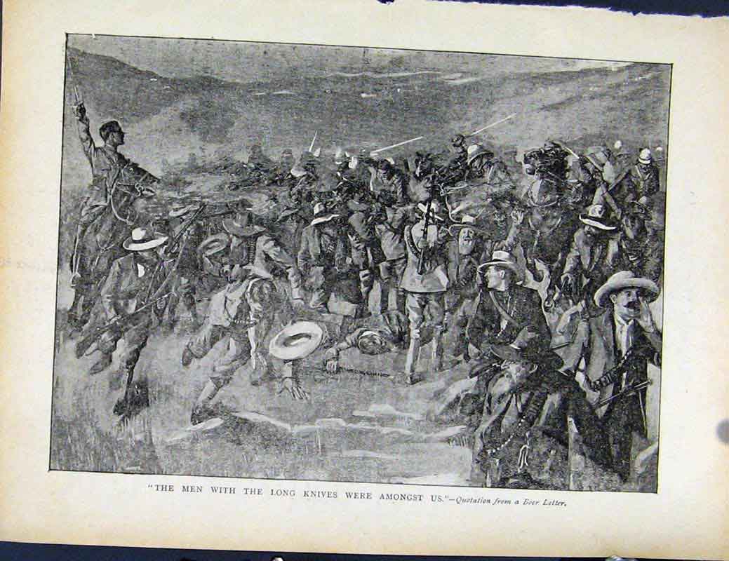 Original Old Antique Print Boer War By Richard Danes Men With Long Knives