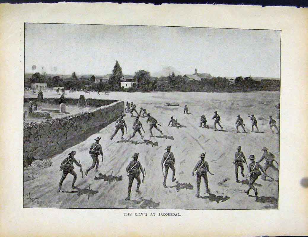 Original Old Antique Print Boer War By Richard Danes Civ'S At Jacobsdal