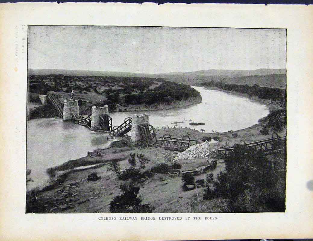 Original Old Antique Print Boer War By Richard Danes Colenso Railway Bridge